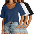 Ficerd 3 Pack Scoop Neck Half Sleeve Tops for Women - Soft Cotton