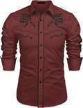 Men's Western Cowboy Shirt Slim Fit Cotton Embroidered - Stylish