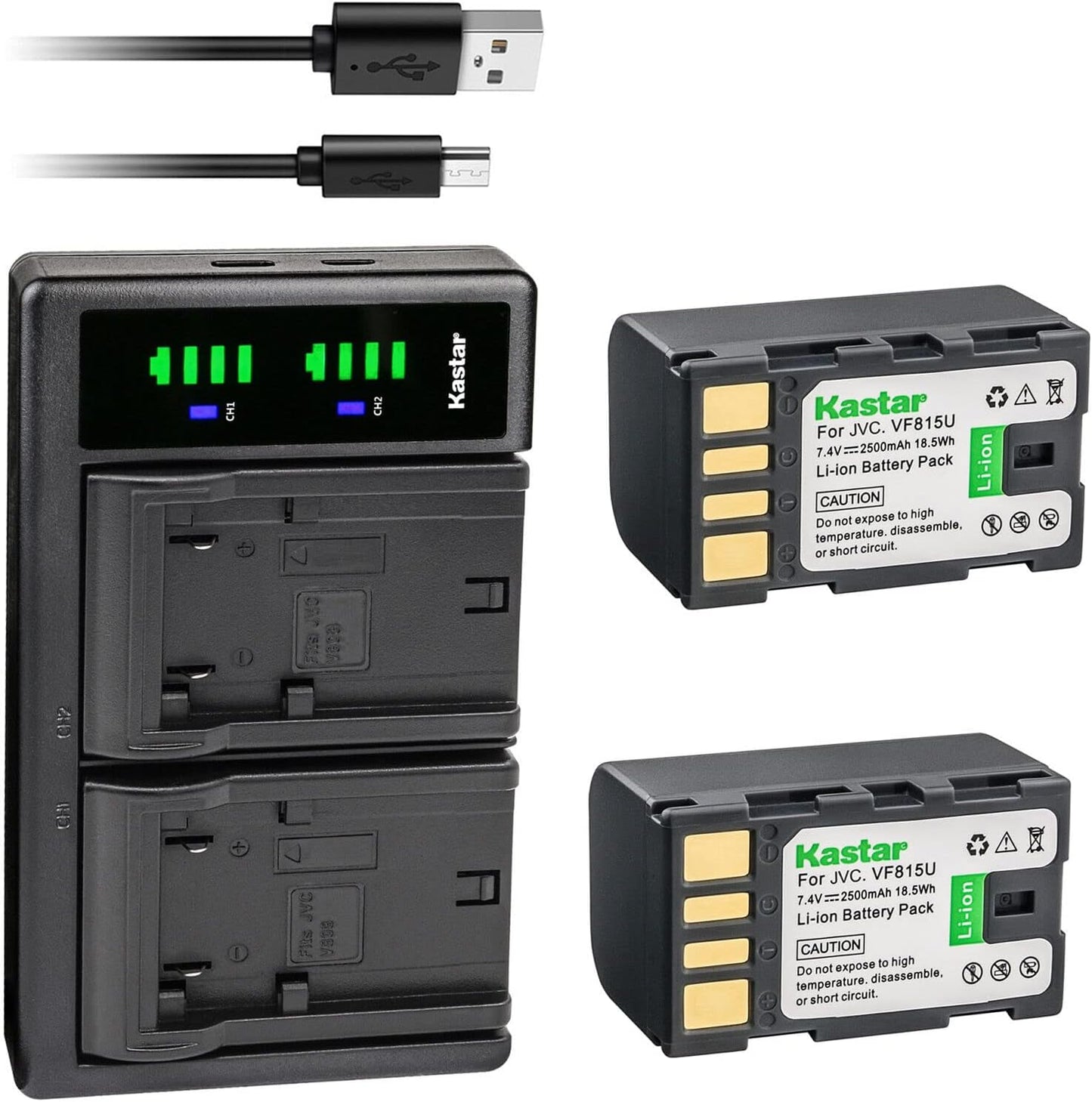 Kastar 2-Pack Battery and USB Charger for JVC Camcorders