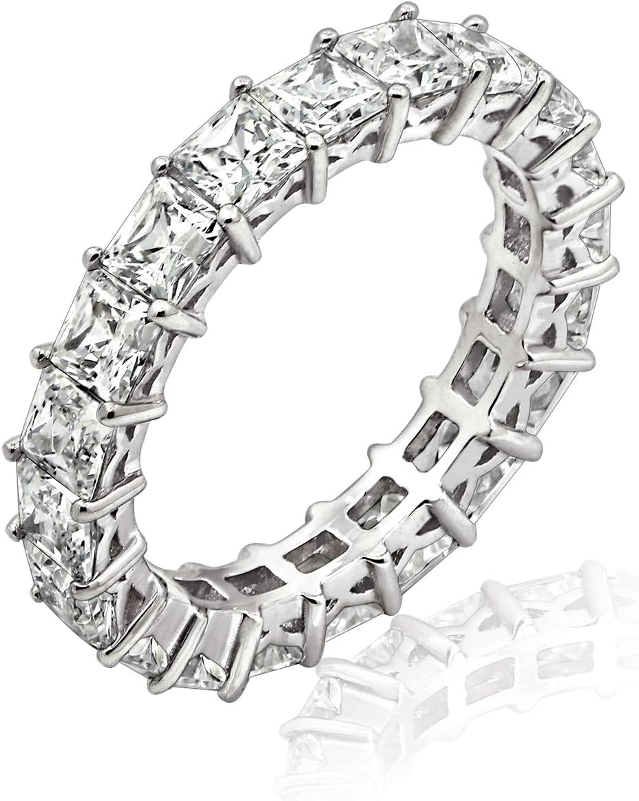 Sterling Silver Princess Cut All-Around Band Ring with Zirconia