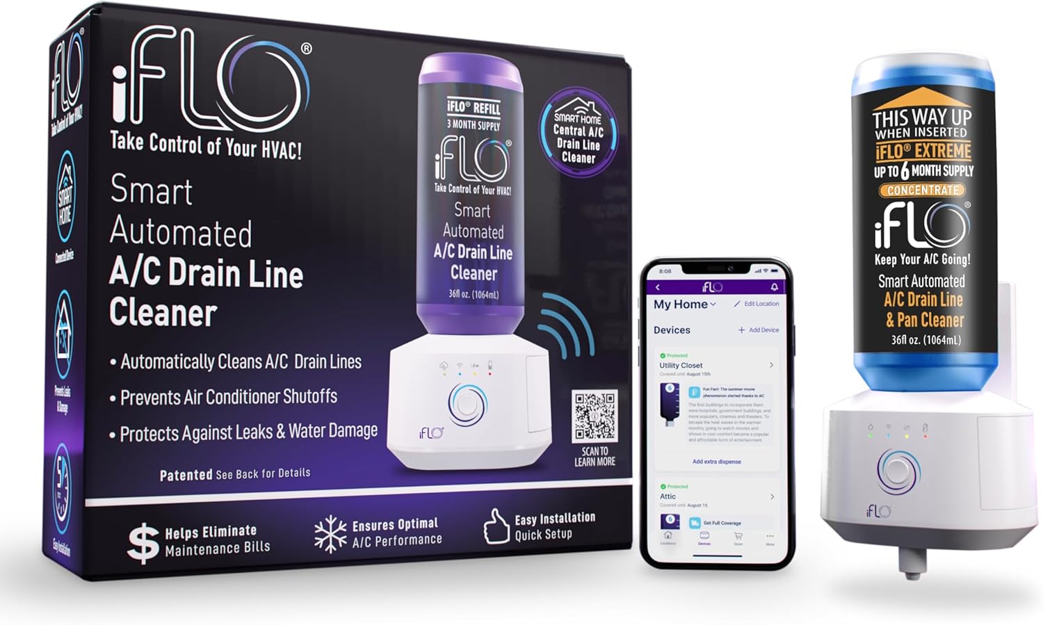 iFLO Smart A/C Drain Cleaner - Clog-Free Maintenance