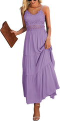 Beach Crochet Lace Maxi Dress Solid Color Spaghetti Strap - Elegant