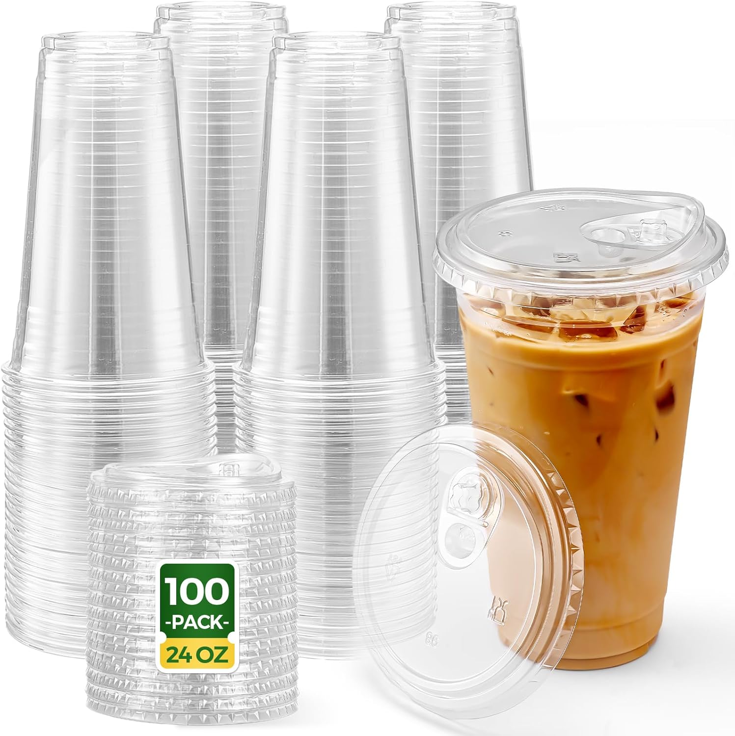 Glotoch Express 24oz Clear Plastic Cups with Lids for Events