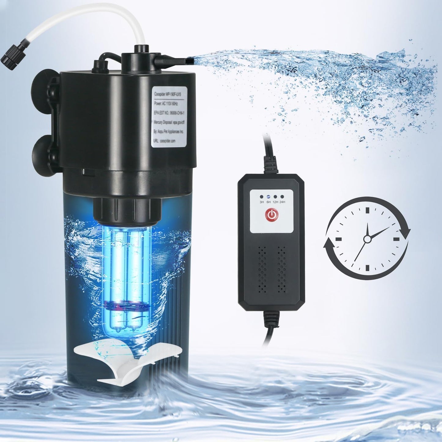 Aquarium U-V Filter for 10-40 gal with Timer and Quiet Pump