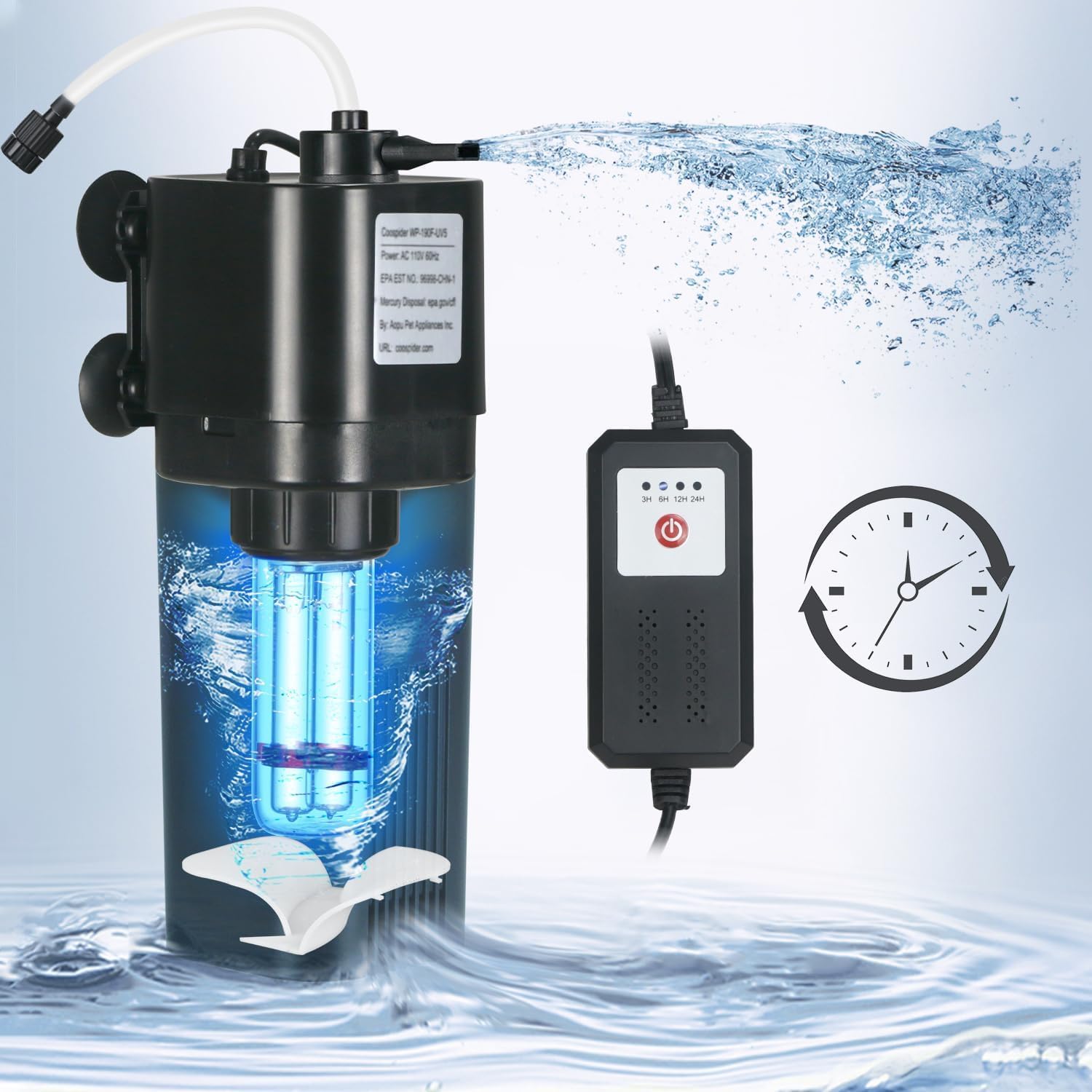 Aquarium U-V Filter for 10-40 gal with Timer and Quiet Pump