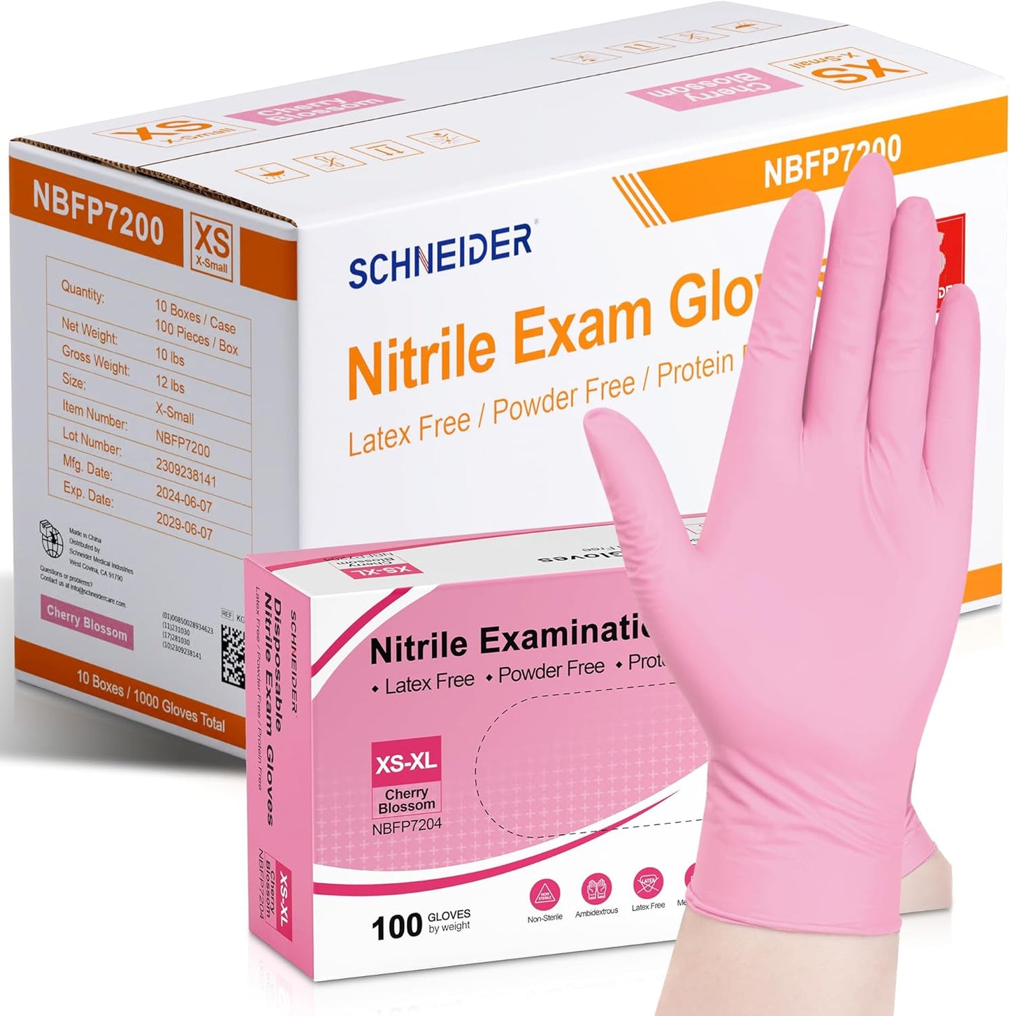 Schneider Nitrile Exam Gloves - Pink Disposable 4 Mil Latex Free