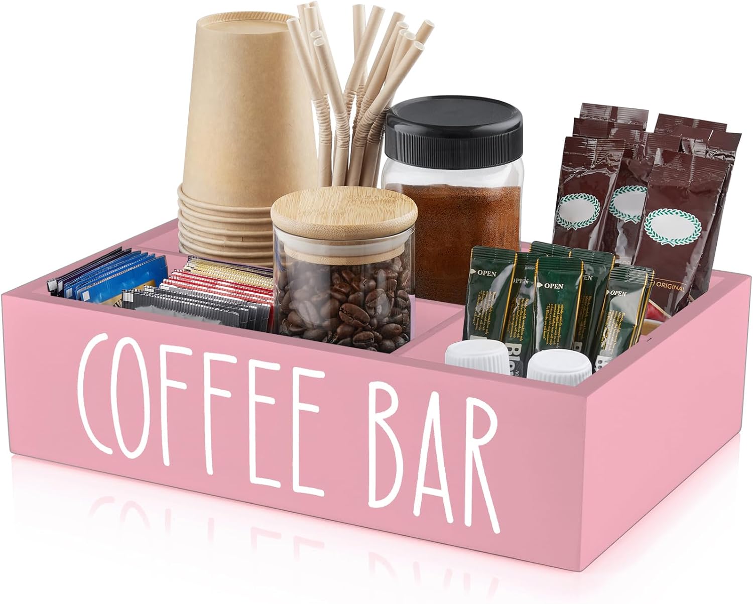 Pink Coffee Station Organizer with Dividers - Countertop Bliss