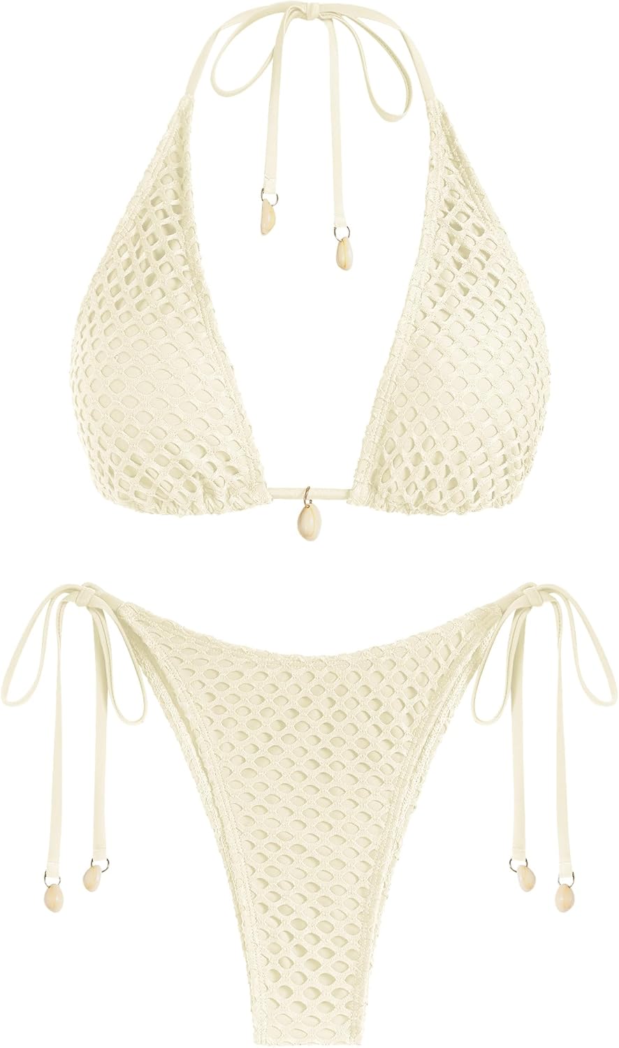 ZAFUL Women's Triangle Bikini Multiway Fishnet Tie Side Set