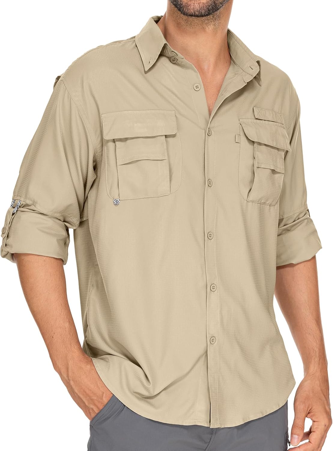Mens Safari Shirts Long Sleeve UV Protection for Hiking & Fishing