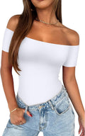 Women Off The Shoulder Backless Thong Bodysuit - Smooth Double Lined