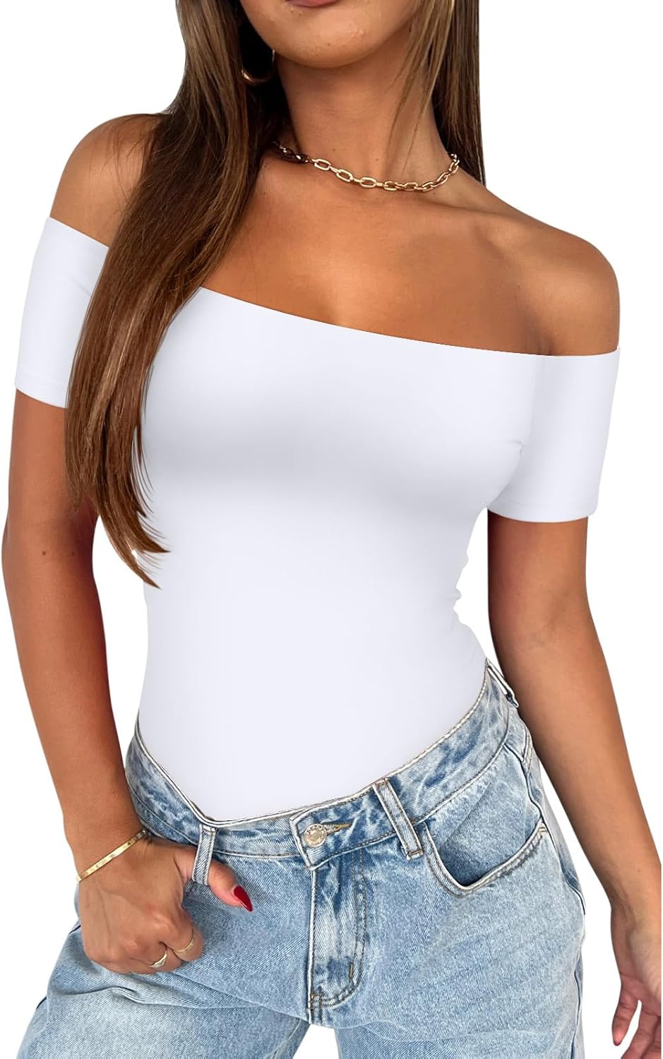 REORIA Women Sexy Off The Shoulder Backless Bodysuit Tops