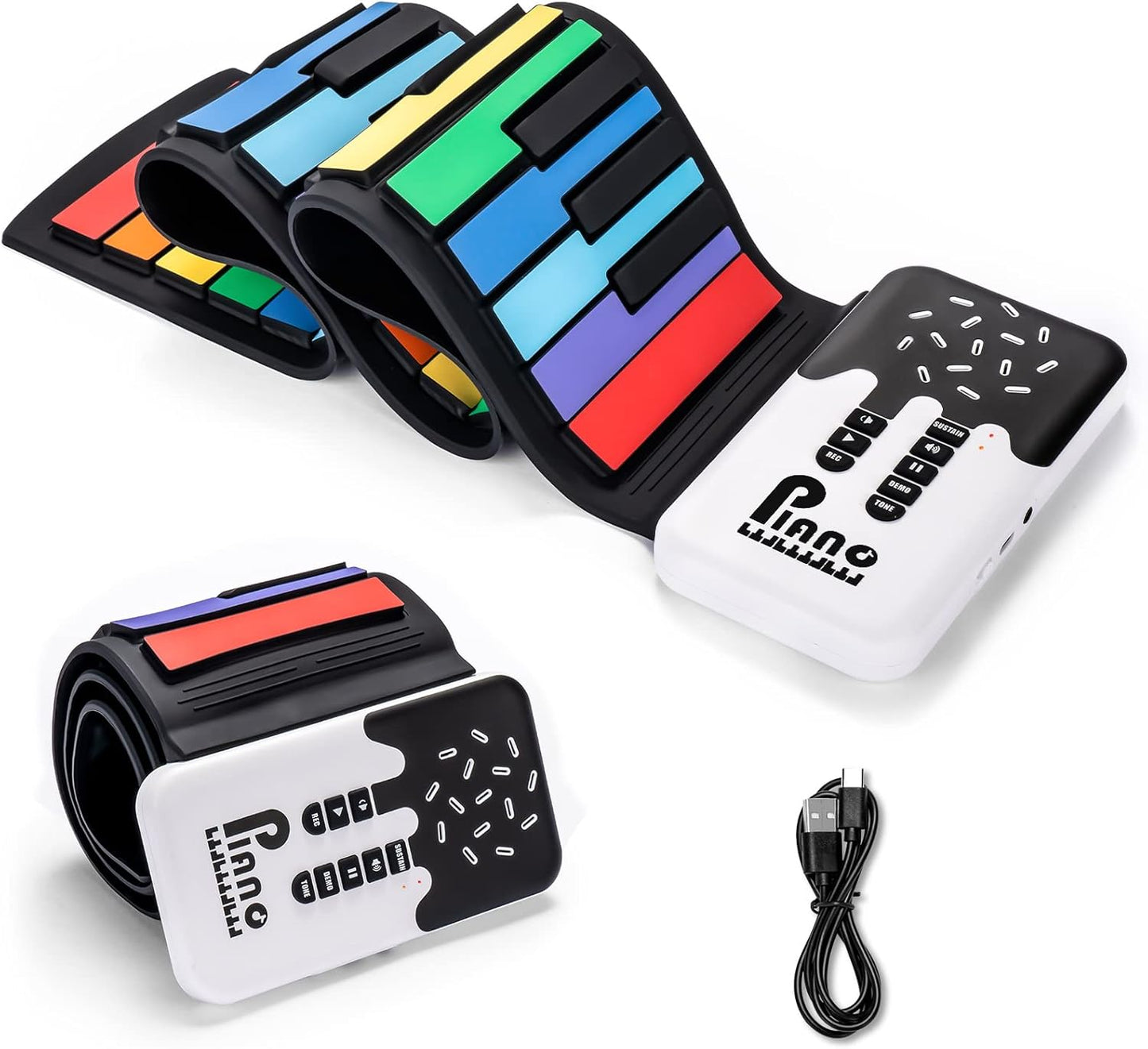 Portable Roll Up Piano: Rechargeable, 8 Tones, 6 Demos