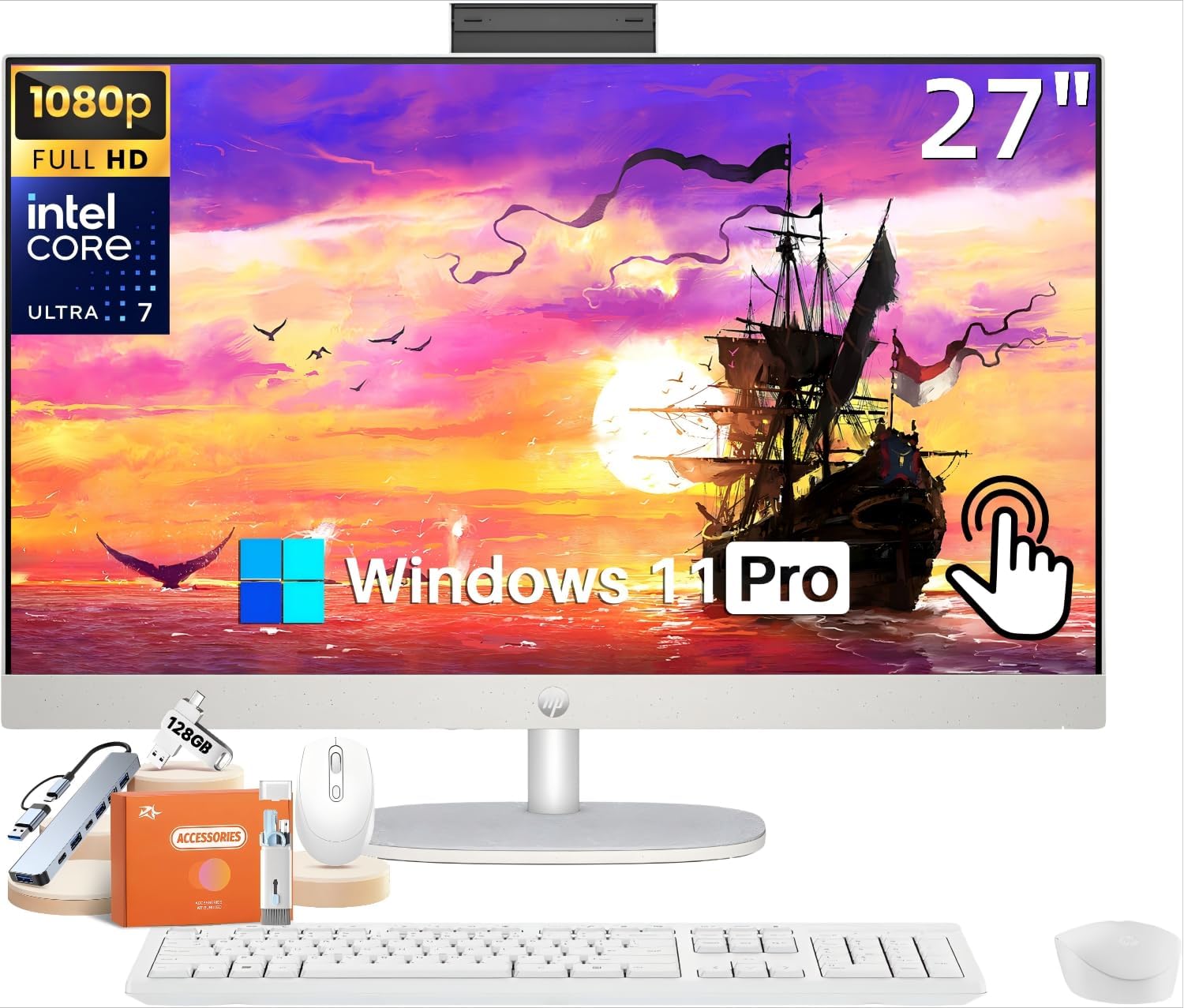 HP 27 Inch All-in-One Touchscreen Desktop with Ultra 7 Processor