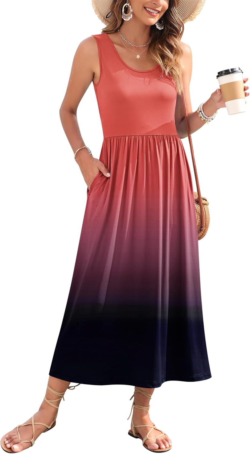 WNEEDU Women's Summer Maxi Dress for Beach and Vacation Fun