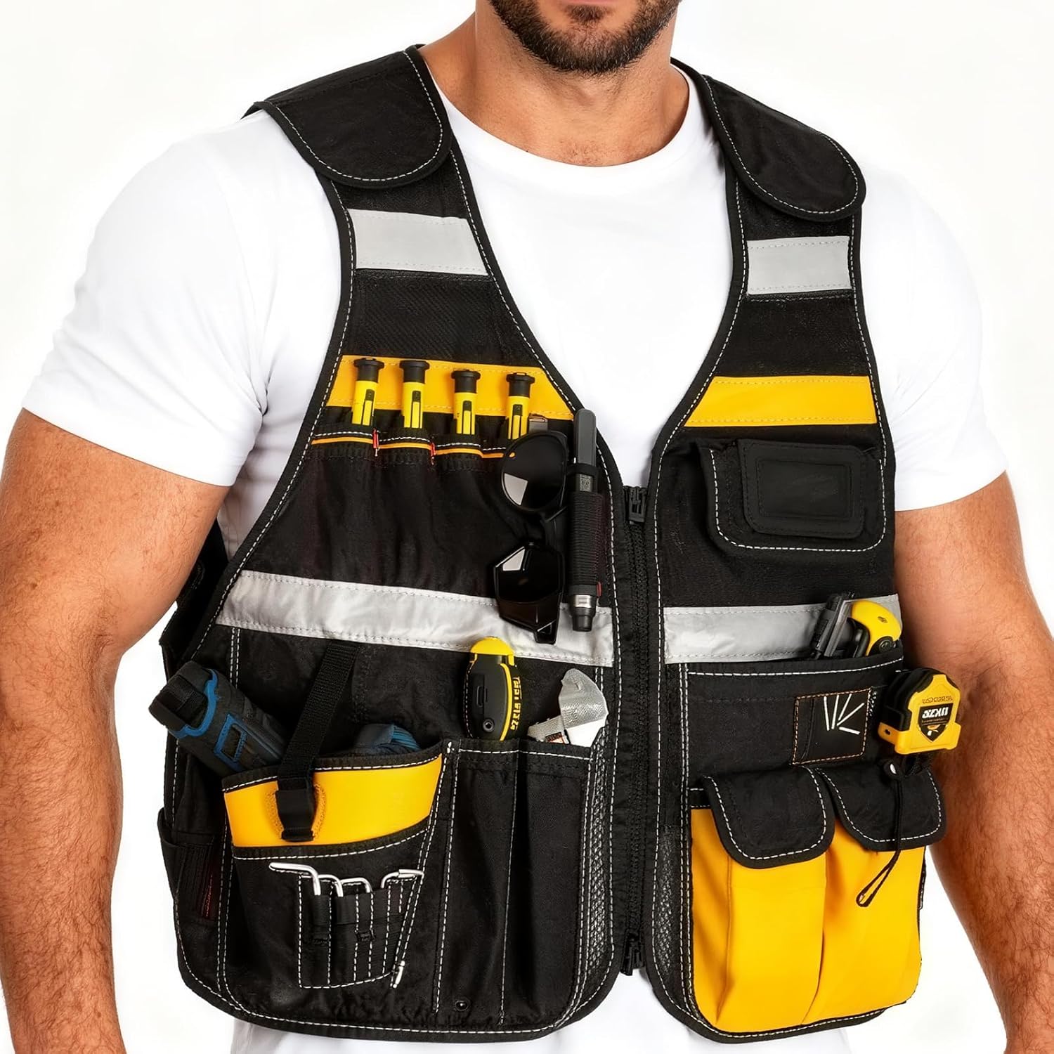 Tool Vest Electrician with Drill Holster and 17 Compartments