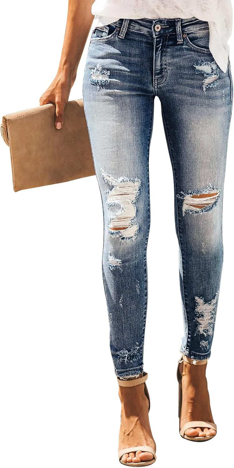 KUNMI Women's Ripped Skinny Slim Fit Jeans for Casual Style