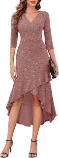 BeryLove Women Sequin Formal Cocktail Glitter Dress - Ruffle Hi Low