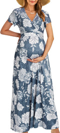 OUGES Maternity Maxi Dress Wrap V Neck - Flattering Nursing Style is