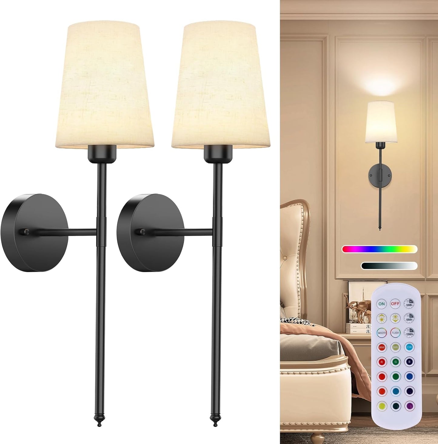 10000mAh Battery Operated Wall Sconces Set of Two for Home