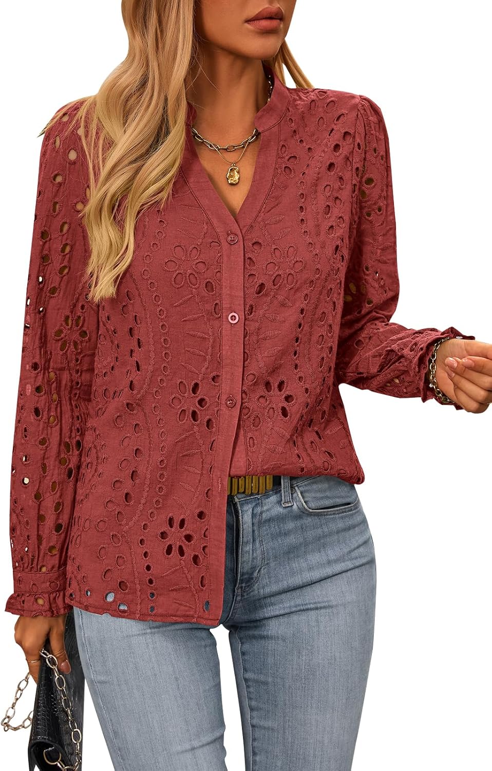 NALANISA Women's Fall Fashion Long Sleeve Button Down Blouses