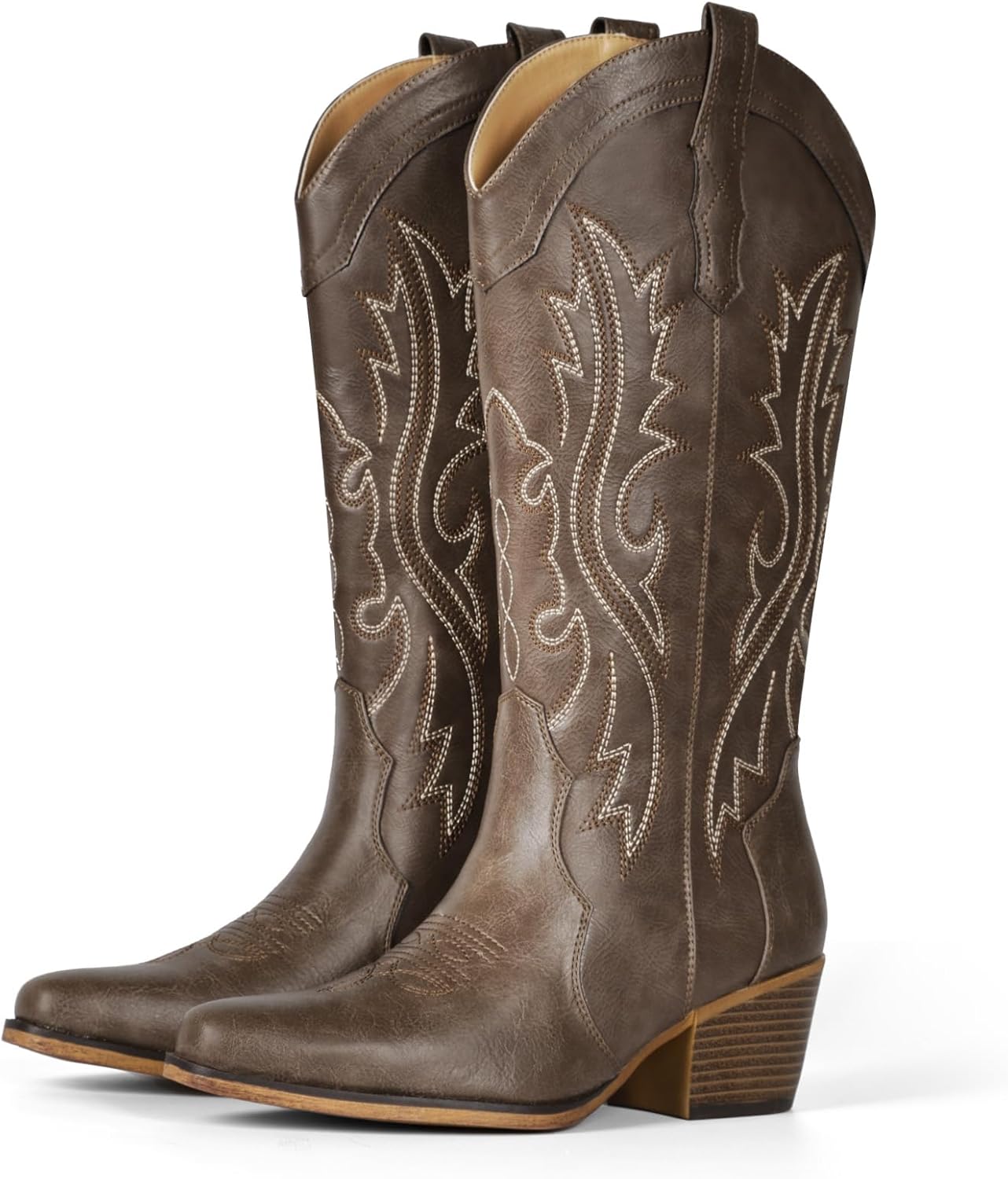 IUV Cowboy Boots for Women with Chunky Heel and Snip Toe