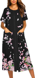 Ekouaer Zipper Front Bathrobe Short Sleeve Nightgown - Soft