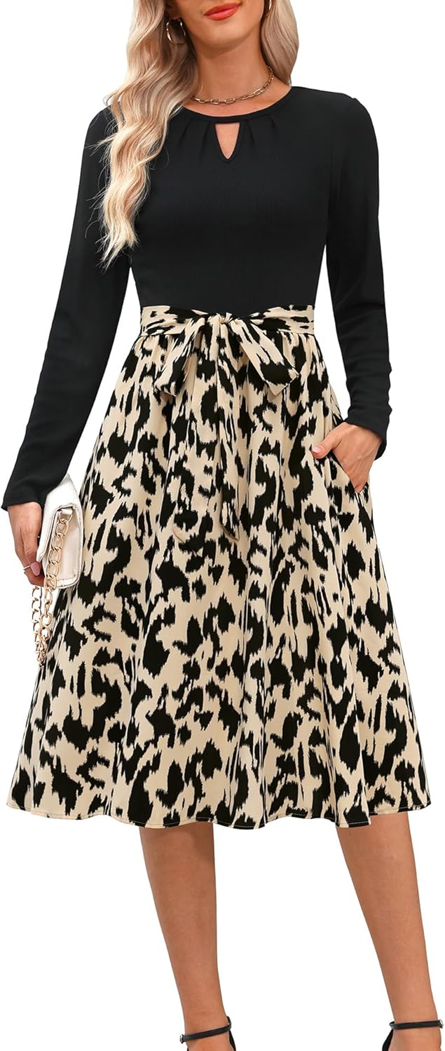 Kranda Women Midi Dress with Pockets for Fall and Spring Wear