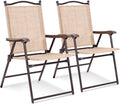 Patio Folding Sling Chairs Set of 2 - Compact Outdoor Dining Seats