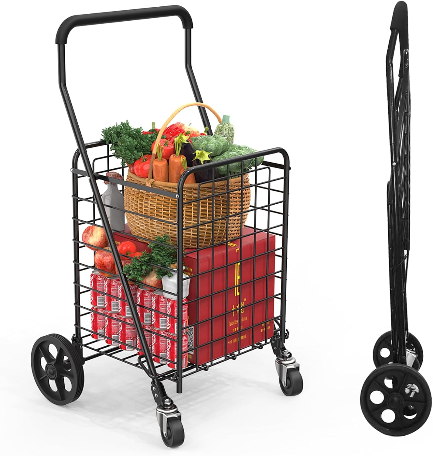 Grocery Shopping Cart with 360 Rolling Swivel Wheels Utility Cart