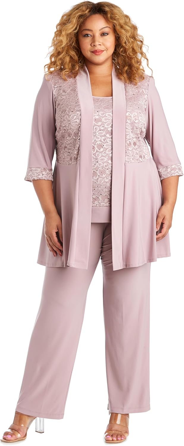 R&M Richards Women's Plus Size Lace Pant Set for Elegant Occasions