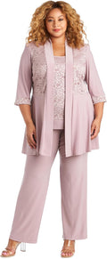 R&M Richards Women's Plus Size Lace Pant Set - Dressy Comfort