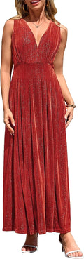 Women's Velvet Sleeveless V-Neck Maxi Dress - Elegant Shimmer