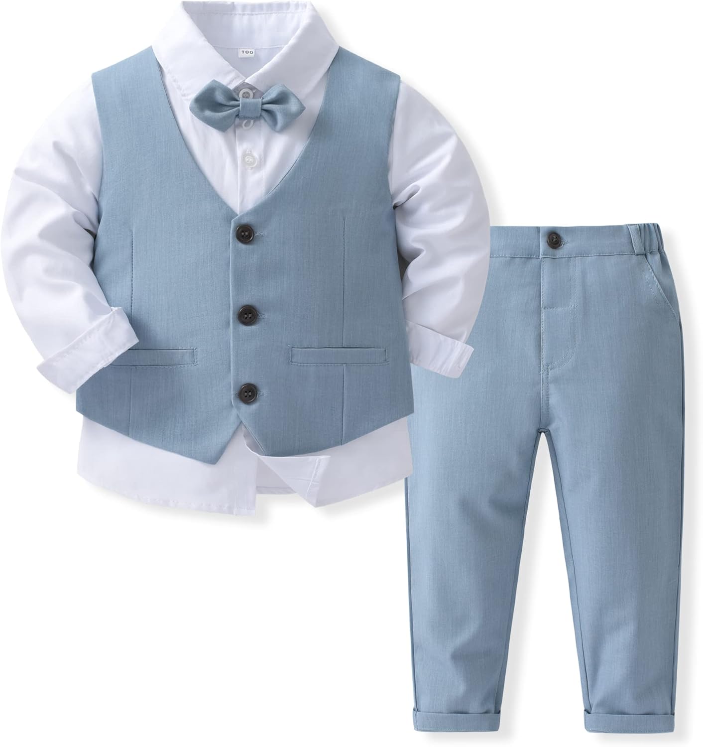 Boys 3Pcs Clothing Sets Cotton Long Sleeve Bowtie Casual Suit