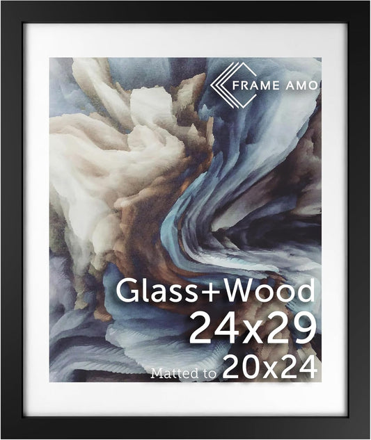 Black Solid Wood Poster Frame with White Mat for 20x24 Image