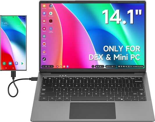 14.1 Portable Monitor with Keyboard - Battery-Powered 1080P Display for Gaming & Work