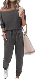 Women Summer 2 Piece Outfits Off Shoulder Tracksuit - Lightweight Knit