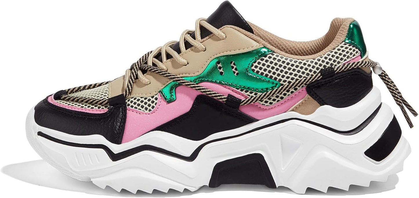 Colorful Platform Sneakers for Women - Retro Style Chunky Shoes