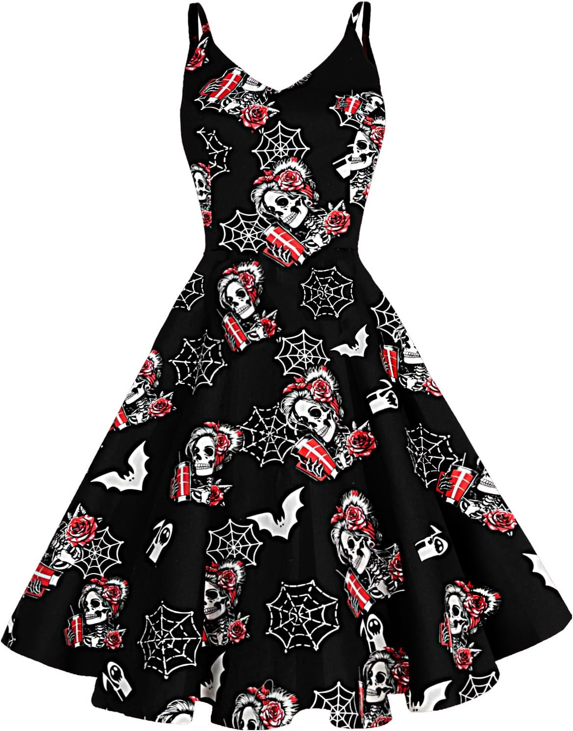 GOOBGS Women's 1950s Retro Vintage Spaghetti Strap Dress