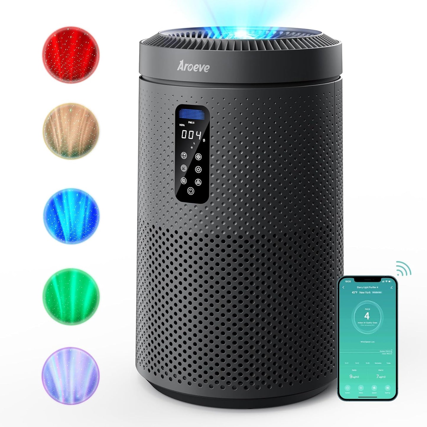 AROEVE Air Purifier with Star Projector for Large Rooms