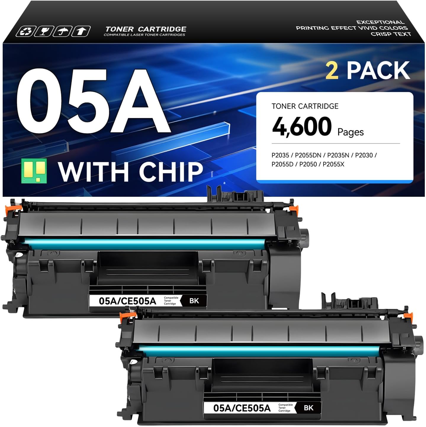 High Yield 05A Toner Cartridge Black 2-Pack for HP Printers