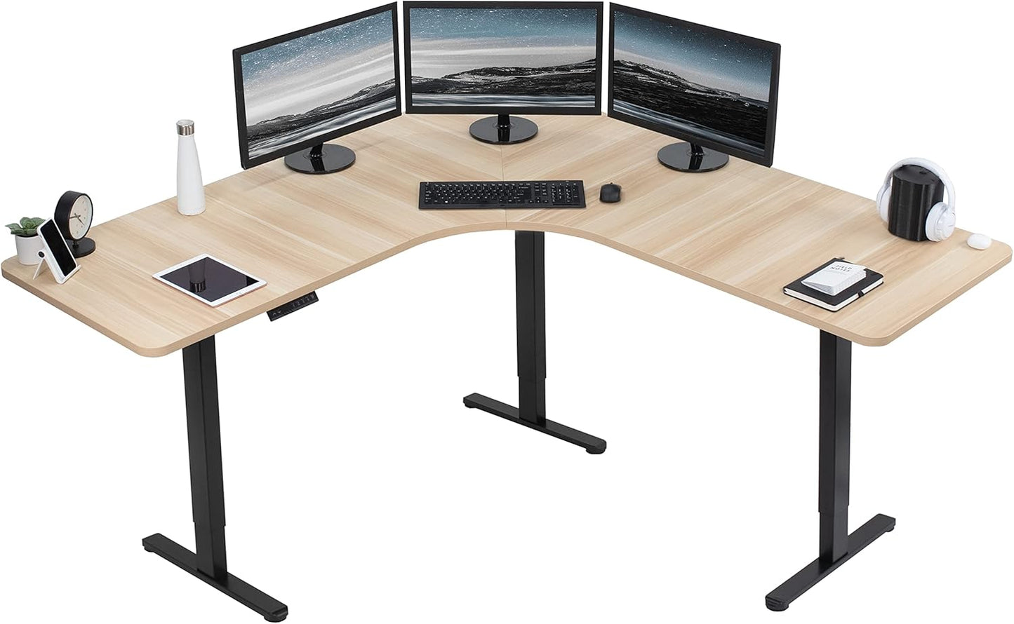 VIVO Electric Height Adjustable Curved Corner Stand Up Desk
