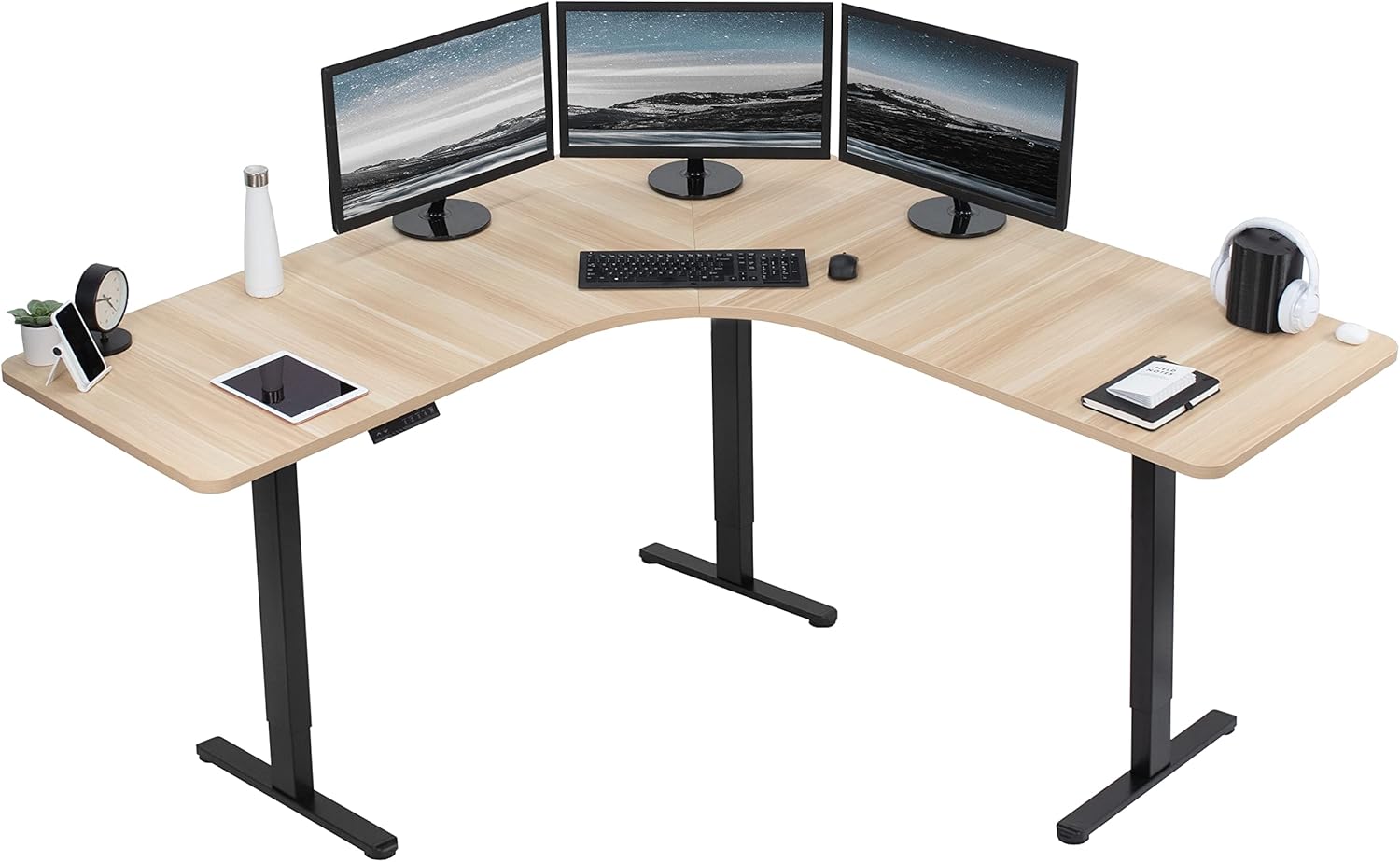 VIVO Electric Height Adjustable Curved Corner Stand Up Desk