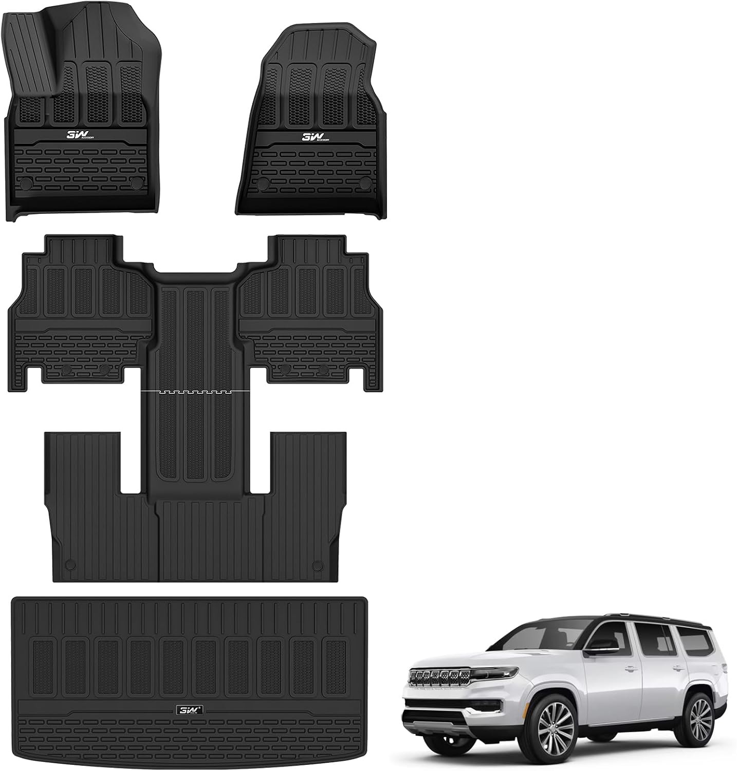 3W TPE Floor Mats for Jeep Grand Wagoneer 2022-2025 8 Seat