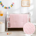 Crib Bedding Set Pink Tufted Geometric 3-Piece - Soft Microfiber