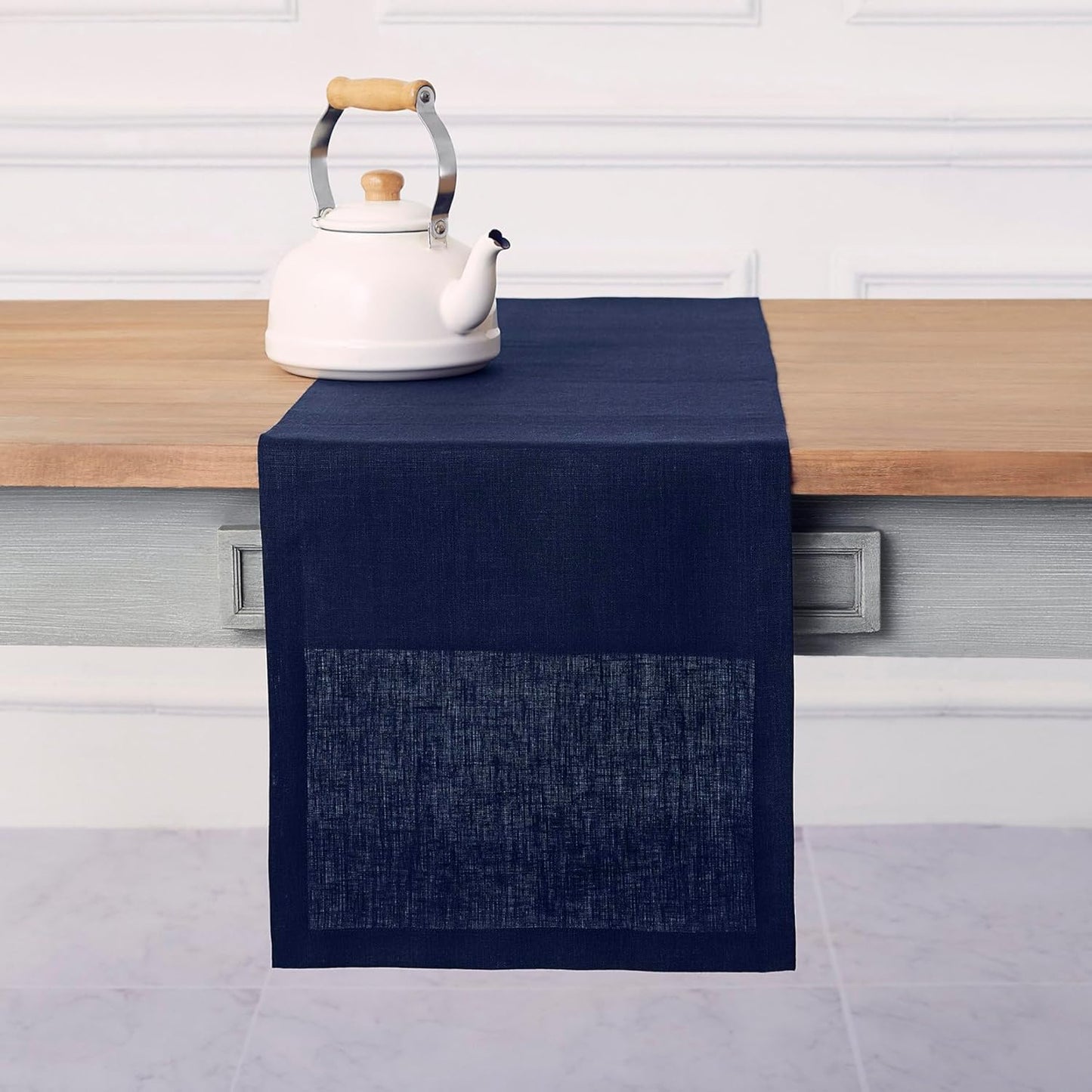 Navy Blue Table Runner 100% Pure Linen for Stylish Settings