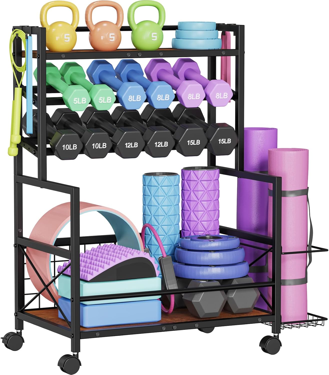 Space-Saving Gym Storage Rack with Wheels