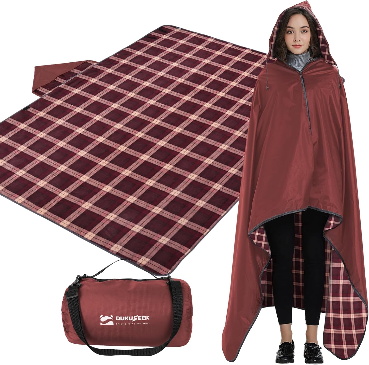 DUKUSEEK Waterproof Hooded Stadium Blanket for Outdoor Sports