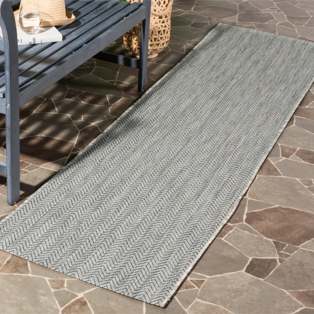 SAFAVIEH Courtyard Collection 2ft 3in x 12ft Grey/Navy Runner Rug