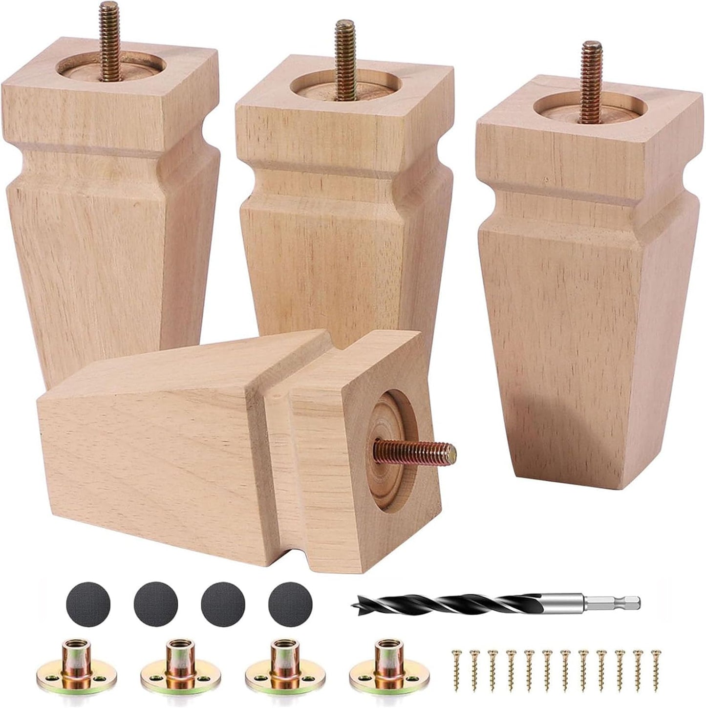 6 Inch Unfinished Oak Sofa Legs - Heavy Duty Solid Wood Set