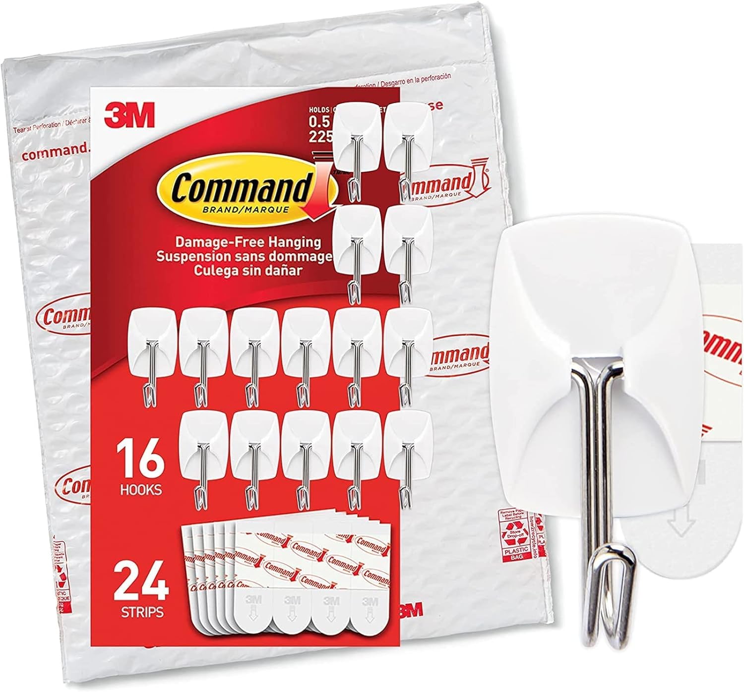 Command Wire Toggle Hooks Set, 16 Hooks & 24 Strips - Easy, Tool-Free Organization